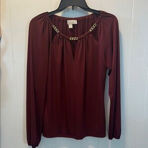 Michael Kors Burgundy Embellished Blouse with Full Sleeves